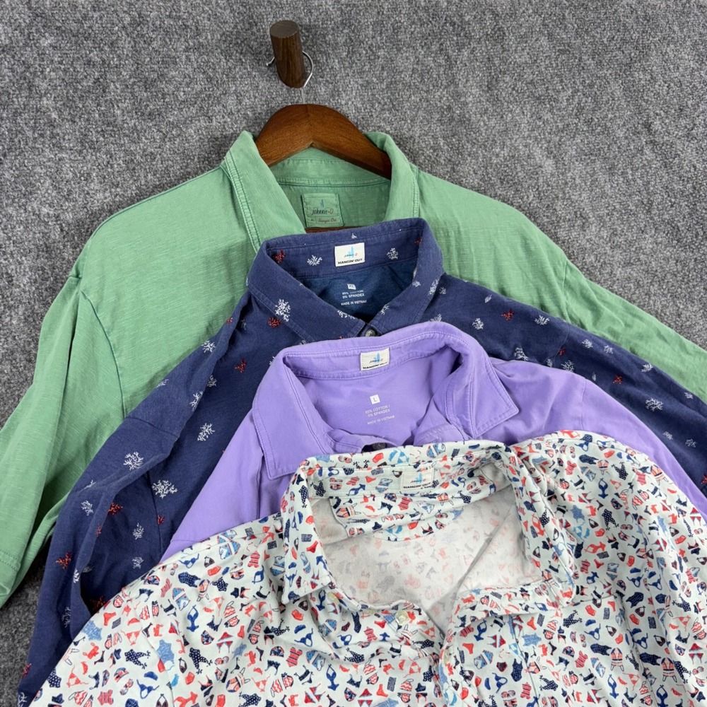 Johnnie-O Hangin Out Polo Shirt Bundle Mens XL L Cotton Spandex 4 Pack Mixed Lot